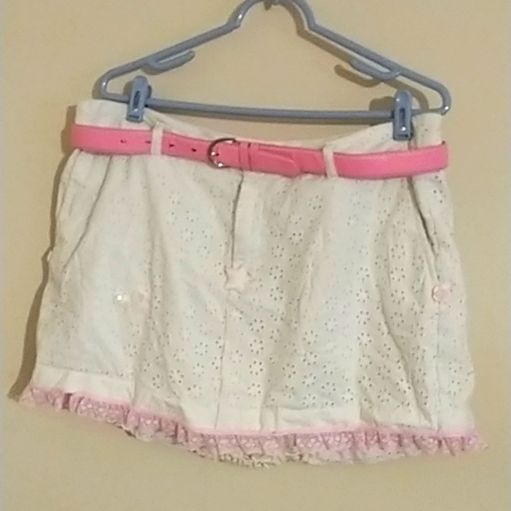Brand Is: Cazes , Soft White & Pink Ruffled Handmade Above The Knee Skirt.